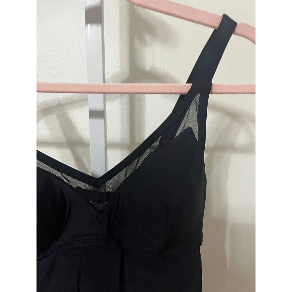 NWT CUPSHE One Piece Swimsuit‎ Bathing Suit V-Neck Back Ruched Mesh Small Black